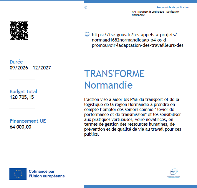 Informations sur le projet FSE "TRANS'FORME Normandie" - description ci-dessous