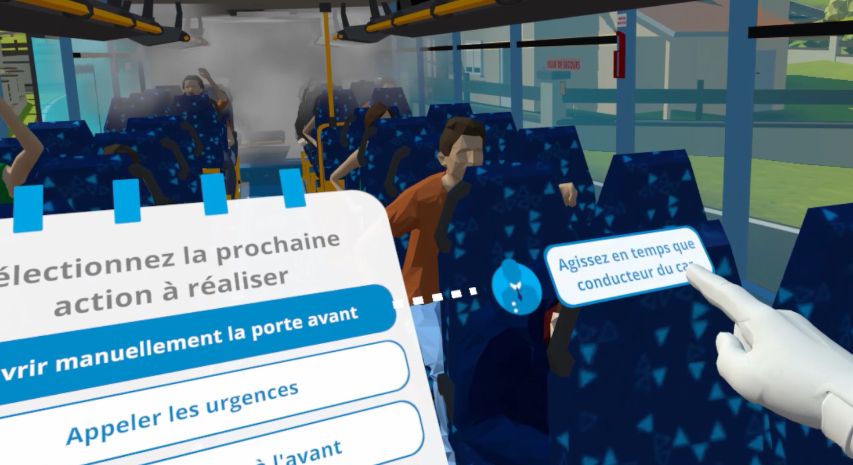 évacuation d'un car en réalité virtuelle