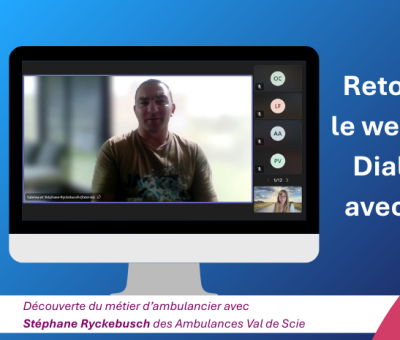 Webinaire Dialogue avec 1 Pro : prescripteurs et demandeurs d'emploi ont découvert le métier d'ambulancier avec un professionnel passionné ! un ordinateur avec une capture d'écran d'un webinaire. Il est inscrit : Retour sur le webinaire Dialogue avec 1 Pro